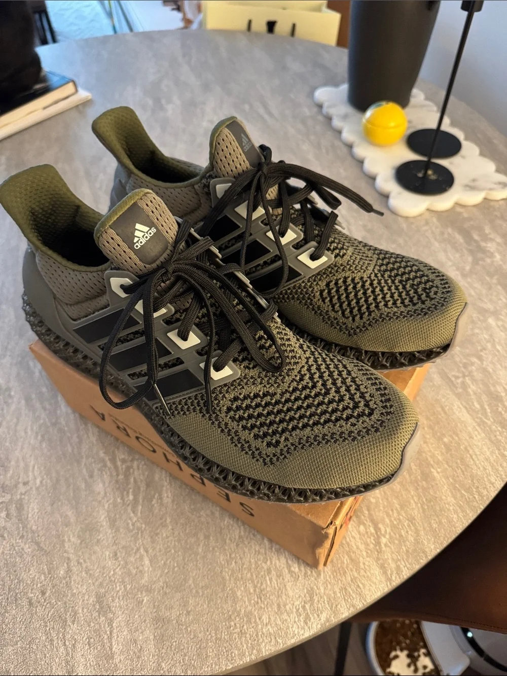 Adidas Ultra 4D Running Shoes Men’s Size 11 in an Olive Green / Black Knit
